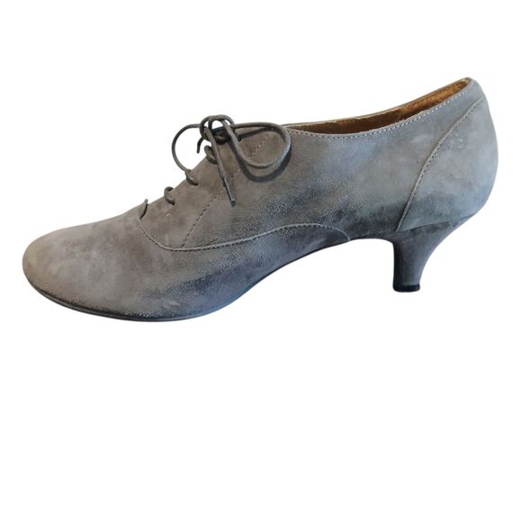Andre' French Gray Suede Leather Sz 9 US Oxford Lace Heels Bootie Pump Dance - Picture 6 of 10